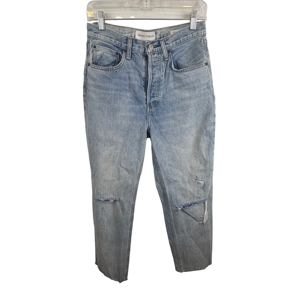 Denim Forum The Joni High Rise Loose 29L Distressed Light Wash Jeans Size 26